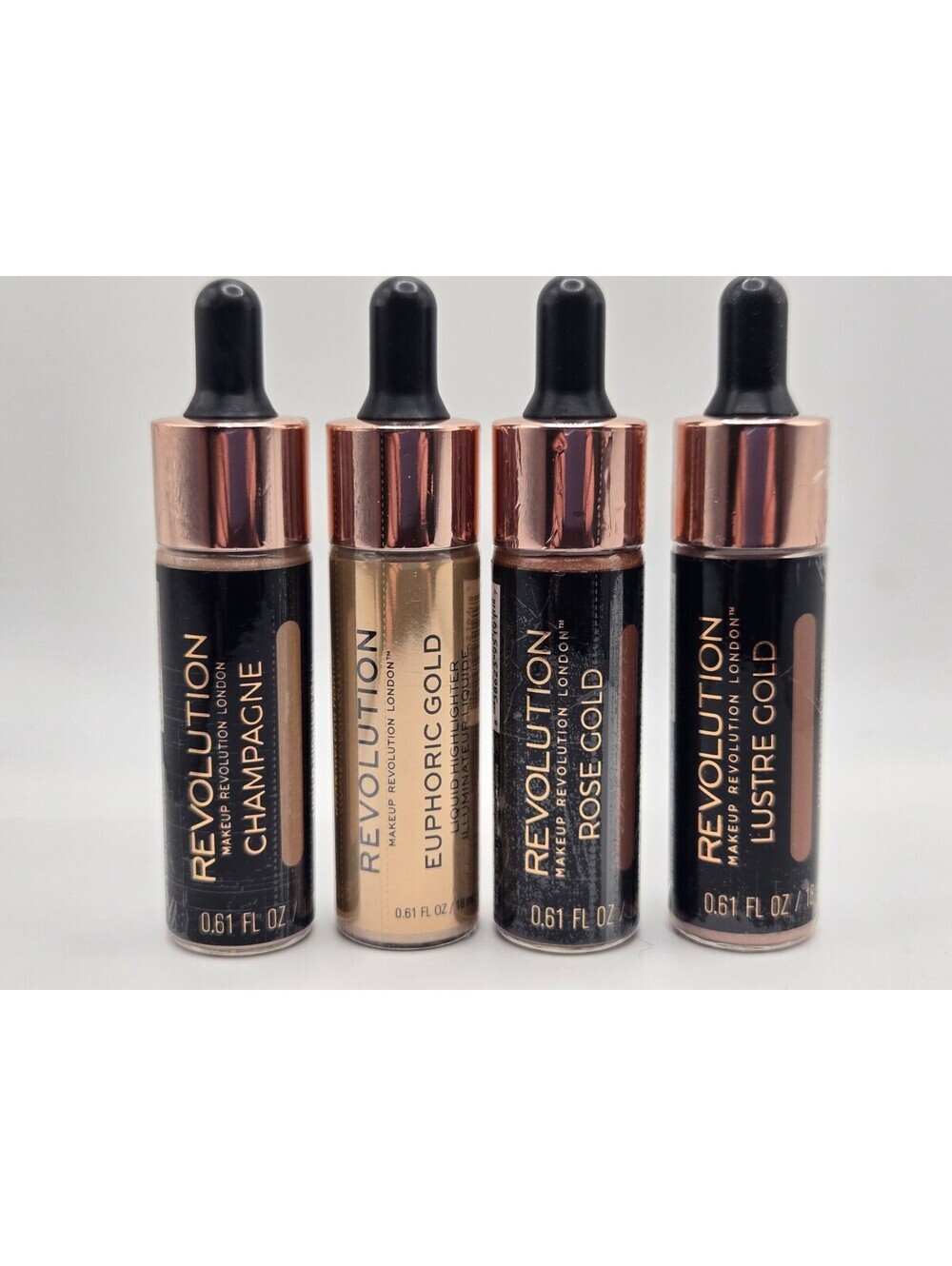 Makeup Revolution Liquid Highlighter Lot of 4 Rose Gold Champagne Lustre New